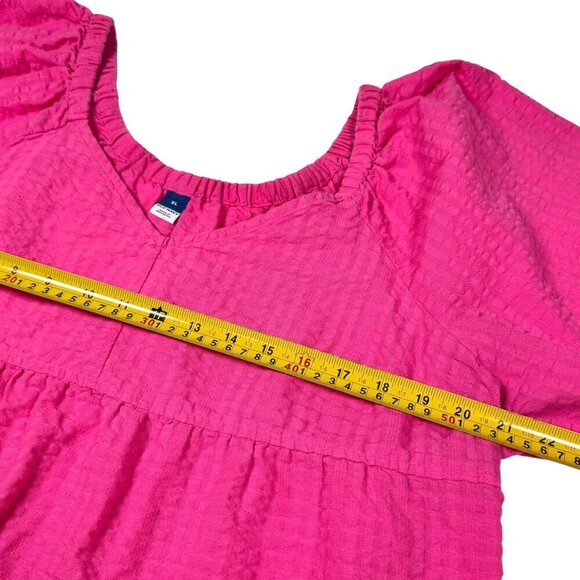 Old Navy Tiered Flowy Top Sz.XL Hot Pink Seersucker V-Neck Coquette Dopamine - Picture 6 of 10